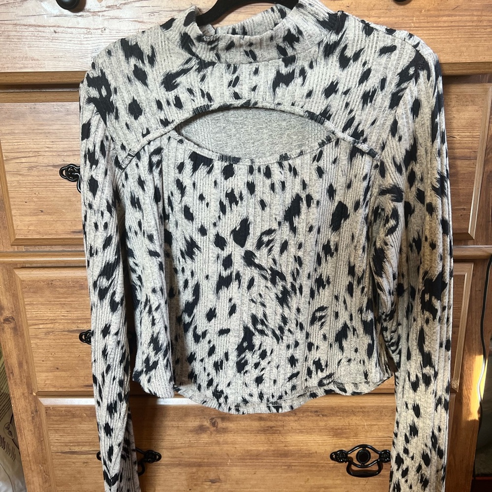 SHEIN Black and Cream Cutout Blouse
